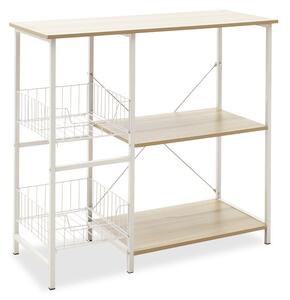 Raft pentru bucatarie cu polițe si cosuri Model Kenia, Artar/Alb, 80x34x75 cm