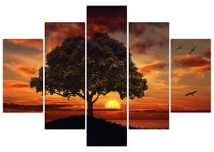 Tablou cu pomi și apus de soare (150x105 cm)