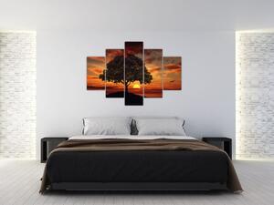 Tablou cu pomi și apus de soare (150x105 cm)