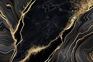 Fototapet - Marmură negru-auriu (296x200 cm)