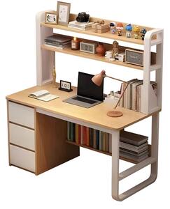 Birou cu Biblioteca Pako World, model Soco, 120x144x50 cm, Natural/Alb