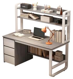 Birou cu Biblioteca Pako World, model Soco, 120x144x50 cm, Gri/Alb