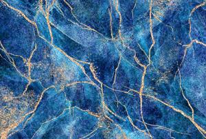 Fototapet - Marmură albastră cu aur (296x200 cm)