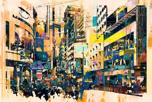 Fototapet - Oraș pictat, abstract (296x200 cm)