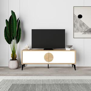 Masă TV albă/în culoare naturală cu aspect de lemn de stejar 140x51 cm Vae – Marckeric