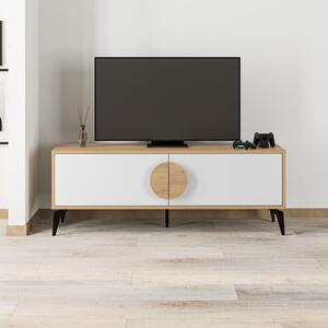 Masă TV albă/în culoare naturală cu aspect de lemn de stejar 140x51 cm Vae – Marckeric