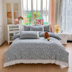 Lenjerie de pat bumbac 100%, 4 piese, model floral gri, BCP411