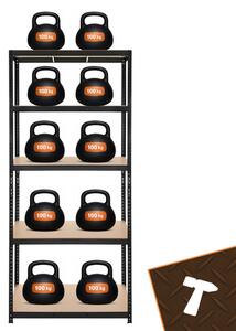 Raft de depozitare negru cu 5 rafturi, 220 x 100 x 45 cm