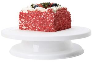 Platou decorativ rotativ Pufo Cake pentru prezentare si decorare tort, 28 cm, alb