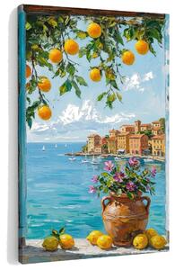 Tablou cu vedere la coasta mediteraneană cu lămâi pe pânză – cu detalii pictate manual - 40x60 cm