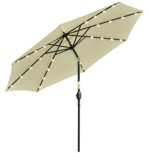 Outsunny Umbrelă de Grădină Inclinabilă Ø265 cm cu 32 Lumini LED Solare și Manivelă, Umbrelă de Exterior cu 8 Spițe, din Oțel, Poliester, pentru Terasă, Curte, Balcon, Bej | Aosom Romania