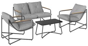 Set de Grădină Outsunny cu Canapea, 2 Fotolii și Măsuță cu Blat din Sticlă, Mobilier de Exterior cu Perne Groase, Gri Deschis | Aosom Romania