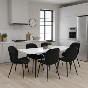 Set masă extensibilă Lisabona Albă cu 6 Scaune Opal Negru