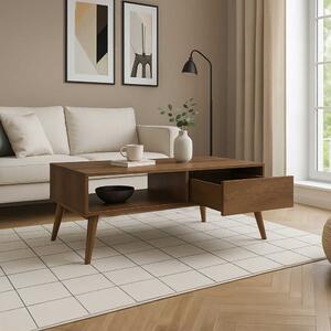 Masuta Cafea cu sertar Adore Living, Alb - Maro - Natur, 110x42x65 cm