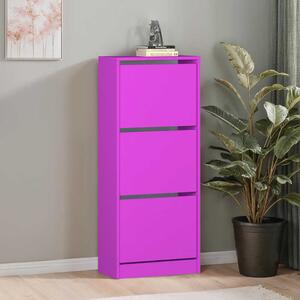 Pantofar Adore Compact Plus, 12 Perechi, 3 Compartimente, Alb - Stejar - Mov, 51x119x26 cm