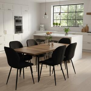Set masă extensibilă Lisabona Nuc cu 6 Scaune Opal Negru