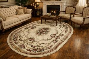 Covor Clasic Sufragerie, Model Lotos 574 100, Oval, Crem Oval, 60x110