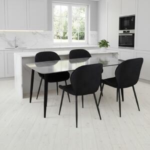 Set Masă fixă Atlas Marble Gri cu 4 Scaune Opal Negru