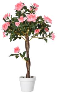 Outsunny Plantă Artificială de Trandafiri cu 21 de Flori, Ghiveci Umplut cu Ciment și Mușchi, Ø18x90 cm, Roz | Aosom Romania