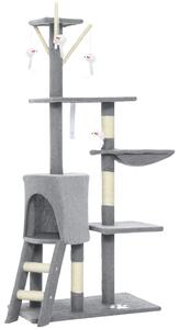 PawHut Ansamblu de joacă pentru pisici cu căsuță, stâlp de ascuțit gheare, platforme și 4 șoricei, 50x35x134.2 cm, gri | Aosom Romania