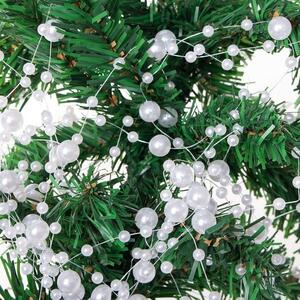 Sirag perle decorative pentru brad 5 m, dimensiuni diferite, culoare alb