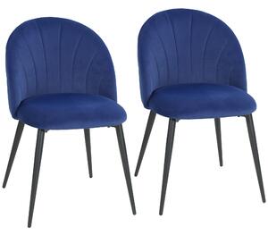 HOMCOM Set de 2 Scaune de Sufragerie din Catifea, Scaune de Bucătărie cu Spătar Curbat în Formă de Scoică, Picioare din Oțel, Stil Nordic, Scaune Capitonate pentru Bucătărie, Dormitor, Cameră de Zi, Albastru | Aosom Romania
