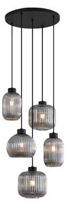 Lampă suspendată de design neagră cu sticlă fumurie cu 5 lumini - Ana