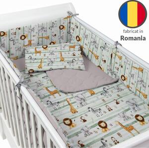 Lenjerie matlasata 5 piese patut bebe 120x60 cm Kidizi Safari cu doua fete, aparatoare laterale integrale, umplutura antialergica