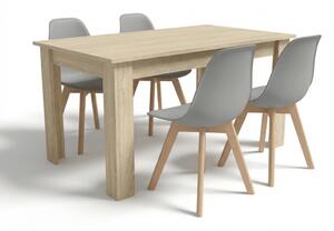 Set de dining 1 + 4, masa UMEKO 120x80 cm stejar sonoma + scaun gri KITO