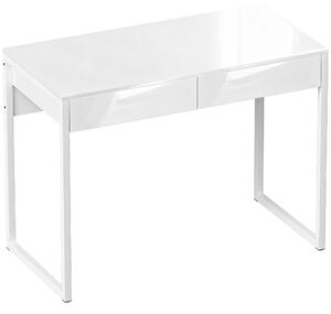 HOMCOM Birou Modern cu 2 Sertare și Picioare din Oțel, 100x50x75 cm, Alb Lucios | Aosom Romania
