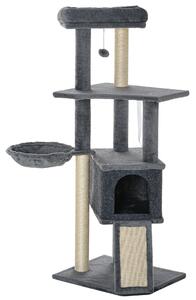 PawHut Ansamblu Zgâriat Pisici cu Stâlpi Sisal, Căsuță, Hamac, Platforme, 127 cm, PAL și Pluș, Gri | Aosom Romania