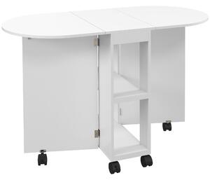 HOMCOM Masă de Comedor Plegable cu Ruedas Masă de Cocina cu Alas Abatibles și 2 Rafturi Deschise 120x60x77 cm Alb | Aosom Romania