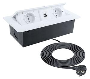 Priza incorporabila in blat Kombi Box 2xSchuko, 2xUSB A+C, cablu 1.5 m inclus, alb mat