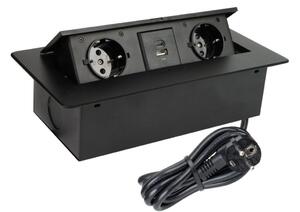 Priza incorporabila in blat Kombi Box 2xSchuko, 2xUSB A+C, cablu 1.5 m inclus, negru mat