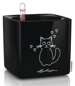 LECHUZA Jardinieră de masă CUBE Glossy CAT 14 ALL-IN-ONE negru lucios 13508