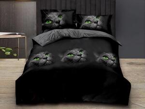 Lenjerie de pat din microfibra neagra, 3D BLACK CAT