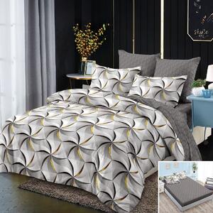 Lenjerie de pat, 2 persoane, finet, 6 piese, cu elastic, gri , cu model hexagon, LEL154