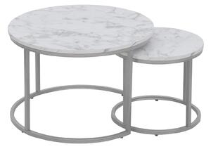 Set masute cafea rotunde PAOLA, alb cu efect de marmura/argintiu