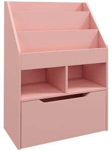 HOMCOM Bibliotecă pentru Copii cu Rafturi, Sertar și Roți, Raft pentru Jucării și Cărți, 60x29.9x90 cm, Roz | Aosom Romania