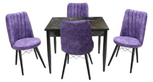 Set masă fixă Deco Negru Marmorat cu 4 scaune Apollo Mov