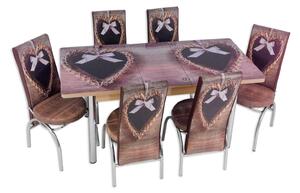 Set masă extensibilă Kalp cu 6 scaune imprimate