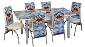 Set masă extensibilă Aisha cu 6 scaune imprimate