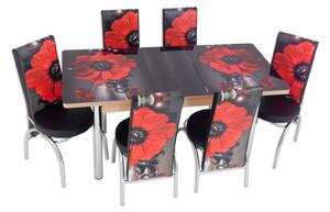 Set masă extensibilă Poppy cu 6 scaune imprimate