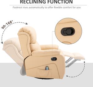 HOMCOM Fotoliu de Ralaxare cu 8 puncte de masaj, incalzire, fotoliu reclinabil, suport pentru picioare, piele artificiala 97x92x104cm bej | Aosom RO