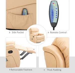 HOMCOM Fotoliu de Ralaxare cu 8 puncte de masaj, incalzire, fotoliu reclinabil, suport pentru picioare, piele artificiala 97x92x104cm bej | Aosom RO