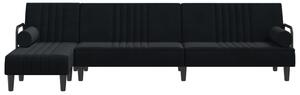 Canapea extensibilă în formă de L negru 260x140x70 cm catifea