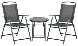 Outsunny Set de Exterior din 3 Piese cu Masă cu Blat din Sticlă și 2 Scaune Pliabile din Plasă, Ф45x50 cm, Gri Deschis | Aosom Romania