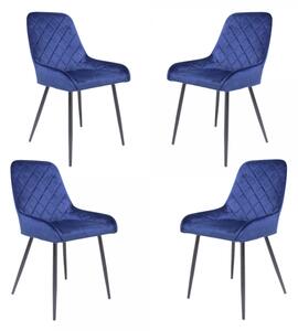 Set 4 scaune dining Monaco, catifea, picioare metalice, albastru