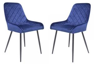 Set 2 scaune dining Monaco, catifea, picioare metalice, albastru