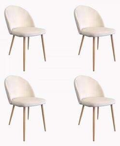Set 4 scaune dining Tacy, picioare metal infoliate imitatie lemn, catifea, bej